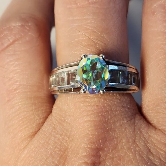 VTG NIB 925 Mercury Mystic Topaz Aurora Borealis Ring Size 7 - Picture 11 of 15
